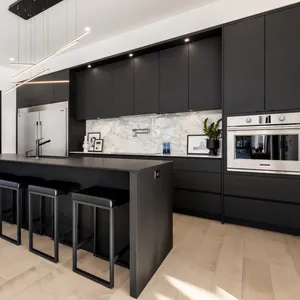 Para gabinetes de cocina de laca mate de alto estándar de casas personalizadas negro alemán