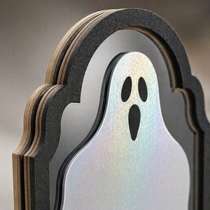 Halloween LED Ghost <b>Mirror</b> Wavy Wooden <b>Hanging</b> <b>Mirror</b> Arched Frame Wall Mounted Home Shop Decoration - Product Image 2