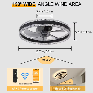 High Quality <b>Modern</b> Flush Mount Electric <b>Ceiling</b> <b>Fan</b> 80 LED Lighting DC Motor 5 Metal Blades Remote App Control Quiet Hotel - Product Image 4