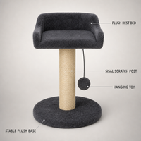 Tour d'escalade pour chat moderne à 2 niveaux de 47 cm, avec perchoir en peluche, poteau à gratter en sisal, jouet suspendu et base, vente en gros directe usine Chine, personnalisable