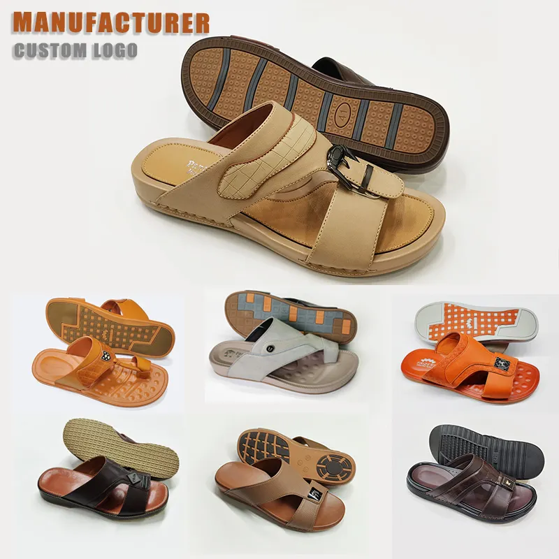 Grosir kustom logo datar arab dubai sepatu produsen pria sandal arab pria sandal kulit pu sandal nyaman