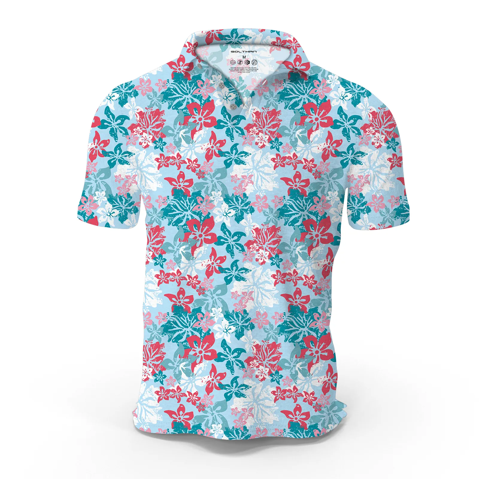 Camiseta de polo de golf de poliéster de calidad de marca de impresión completa gráfica OEM, camiseta de entrenamiento ajustada de secado rápido para hombre sin bolsillo