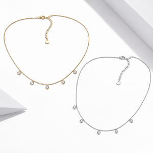 Collar de Cinco Estaciones de Acero Inoxidable con Baño de Oro de 14K y Circonitas, Variantes en Color Oro y Plata - Product Image 1