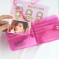 Dompet PVC Portabel Wanita, Tali Leher Kartu Lipat Tempat Stiker Foto Koin Tunai