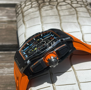 Reloj cronógrafo de carreras LuxuryRM65-01 con caja de fibra de carbono en forma de tonneau, movimiento mecánico automático esqueletizado, cristal de zafiro. - Product Image 4