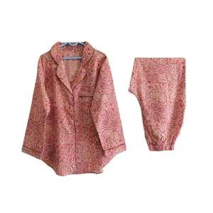 Women Floral Printed Pajama Set 100% Cotton Long Sleeve Button <b>Down</b> Woven Shirt with Full Length <b>Pants</b> Soft Breathable Summer - Product Image 1