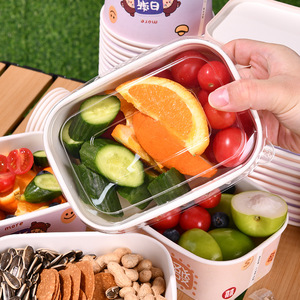 Cartoon Pattern Disposable Bowls With <b>Lid</b> <b>Microwave</b> Safe For Picnic Children's Use Square Paper Bowl Set - Product Image 2