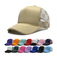 Gorra de camionero de calidad para exteriores con protección solar, gorra de béisbol transfronteriza de 5 piezas con diseño de cuadros estampados, gorra de camionero directa de fábrica
