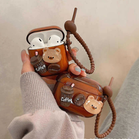 Casing Pelindung Headset Earphone Desain Fashion Hitam Beruang Anjing Hewan Lucu Kreatif Kartun