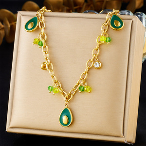 Avocado Pendant Chain Stainless Steel Gold Plated Necklace Fruit Shape Gift Jewelry N3373 - Product Image 1
