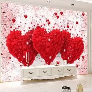 ロマンチックな赤いバラの3D壁画、ロマンチックな愛の花大きな壁画、Ktvテーマホテルルームの背景壁紙お祝いの壁紙