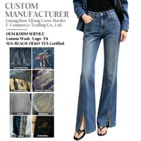 Jean évasé Y2K vintage décontracté pour femme, coupe droite, effet push-up, denim de haute qualité, avec fente à l'ourlet, personnalisation du logo, vente en gros directe usine