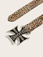 Ceinture en cuir PU à rivets punk pour femmes et hommes, style vintage West Coast Choppers, boucle en métal croix de fer, ceinture gothique rock streetwear