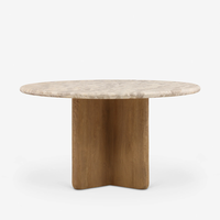 Table à manger ronde Dream Home avec plateau en marbre naturel et base croisée en bois massif, table à manger moderne pour la salle à manger à domicile