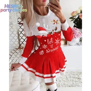 HESPER 2026 Nouvelle Robe Plissée Imprimée à Panneaux pour Adulte, Manches Longues, Costume de Père Noël pour Festival, Robe de Noël pour Femme - Product Image 1