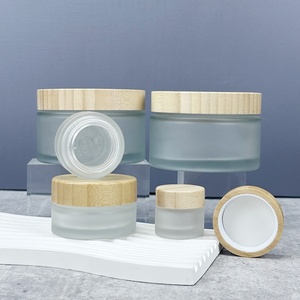 In Stock Wholesale 5/10/15/20/30/50g Matte Transparent Face Cream Jar <b>Containers</b> 1 2 4 Oz Glass Jars With Bamboo Lid - Product Image 3
