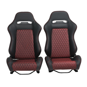 Sièges de voiture modifiés, sièges sport en cuir PVC, rails coulissants doubles, noir et rouge, surpiqûres en losange, pour améliorer l'intérieur de la voiture - Product Image 1