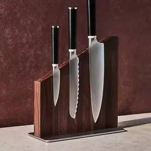 Modern ahşap ceviz manyetik bıçak seti standı manyetik bıçak rafı mutfak depolama tutucu manyetik bıçak bloğu