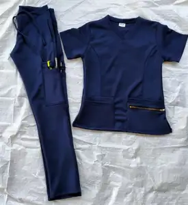 Stylish Women Hospital Uniform Navy Blue Color Scrub Set