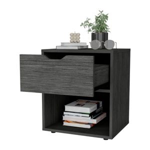 <b>Light</b> Gray Elegant Drawer Nightstand With Open Shelf For Bedroom Storage - Product Image 5
