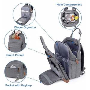 Sac à dos pour couches, grand, unisexe, multifonctionnel, sac à couches de voyage pour bébé avec table à langer, étui pour sucette et sangles pour poussette - Product Image 6