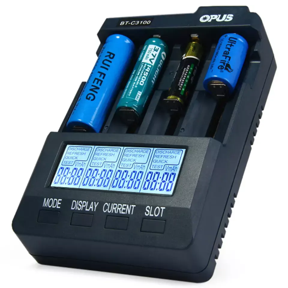 Opus BT - C3100 V2.2 dijital akıllı 4 yuvaları LCD pil şarj cihazı Li-ion NiCd NiMh 18650 21700 piller