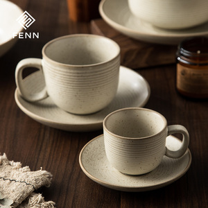 Cangkir Kopi Keramik Gaya Vintage FENN Custom dan Piring Saji, Mug Stoneware Berbintik Sesame, Keramik Jepang Lukisan Tangan, Hadiah Mug - Product Image 2