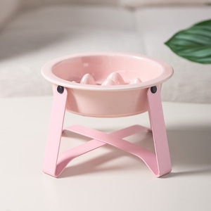 Bol pour animaux de compagnie en céramique de haute qualité, simple, multicolores, anti-étouffement, bol pour chien, bol pour animaux de compagnie à alimentation lente avec support en fer - Product Image 4