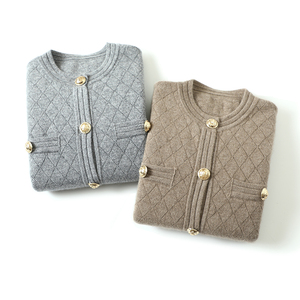 GUOOU dimagrante girocollo girocollo color <span class=keywords><strong>oro</strong></span> con bottoni <span class=keywords><strong>Cardigan</strong></span> corto in Cashmere da donna maglione maglione in puro Cashmere - Product Image 5