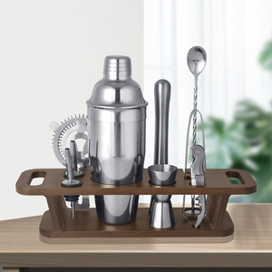 Nhà Máy Trực Tiếp Bartender <span class=keywords><strong>Kit</strong></span> Điều Chỉnh Thanh Phụ Kiện Cocktail Uống Đặt Thép Không Gỉ Shaker Thanh Với Gỗ Đứng - Product Image 4