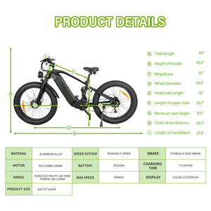 Bicicleta Eléctrica Más Vendida con Motor de Cubo Trasero Doble de 3000 W, <span class=keywords><strong>52</strong></span> V, 25 AH, Baterí<span class=keywords><strong>a</strong></span> de Litio, Neumáticos Gruesos para Montañ<span class=keywords><strong>a</strong></span>, Nieve y Tierra - Product Image 6