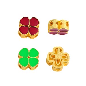 Four Leaf Clover Spacer Beads Alloy <b>Mosaic</b> Gold Plated Red Green White For Bracelets Necklaces DIY Jewelry Making Supplies - Product Image 5