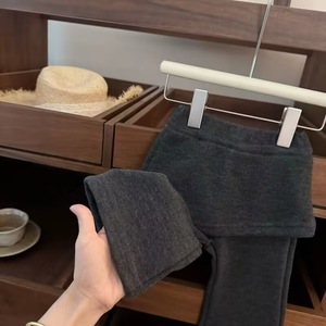 Tongxingyuan Girls Fleece <b>Lined</b> <b>Pants</b> Dark Gray Solid Color Cotton Autumn Winter Ballet Style Children's <b>Pants</b> - Product Image 2