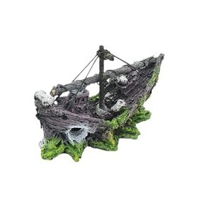 Decoración de Resina con Forma de Barco Pirata, Escondite para Acuarios y Reptiles, <span class=keywords><strong>Miniatura</strong></span> de Barco con Red para Decoración de Peceras - Product Image 5
