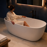Baignoire autoportante monobloc en surface solide pour hôtellerie, baignoire profonde en pierre artificielle