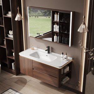 ตู้ห้องน้ำแบบติดผนังพร้อมอ่างล้างหน้าเซรามิกอัจฉริยะสไตล์ยุคกลาง - Product Image 6