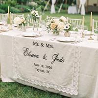 Chemin de table en lin brodé sur mesure, bannière de bienvenue pour mariage, nappe, panneau de mariage extérieur, décoration de table, décoration de photomaton
