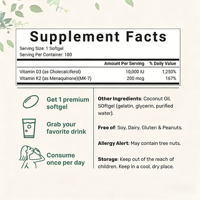 Complément alimentaire personnalisable en gélules molles Vitamine D3+K2 Ingrédients naturels Adulte D3 K2 Santé osseuse Soutien immunitaire Sûr pour femmes