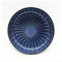 Service de vaisselle en grès céramique à glaçure bleue effet four, motif chrysanthème rayé, 16 pièces, compatible four et lave-vaisselle, assiettes et bols de style européen