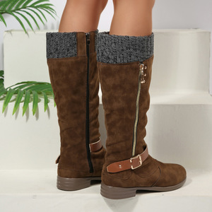 Botas vaqueras de mujer OEM/DOM, de gamuza, hasta la rodilla, estilo western, tacón plano, cómodas, impermeables, con diseño sólido y flexibles. - Product Image 6