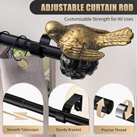 Tringle à rideaux vintage en fer, anti-rouille, réglable, robuste, extensible de 18 à 45 pouces avec embouts en forme d'oiseau dorés pour la cuisine, le salon