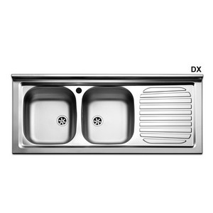 Fregadero de Cocina de Acero Inoxidable de 2 Cubetas, 120 cm, Desagüe a la Derecha, 53.5 cm de Ancho, 23.5 cm de Alto - Product Image 1