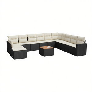 Black And Cream Garden <b>Sofa</b> <b>Set</b> With Cushions Outdoor Furniture UV Resistant PE Rattan Contemporary Design Waterproof - Product Image 1
