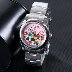 Reloj Automático MINUTETIME Personalizado con Logotipo DIY, Reloj Mecánico Automático de Lujo para Hombre, Resistente al Agua 5ATM, con Cristal de Zafiro y Diseño de Globo Arcoíris - Product Image 1