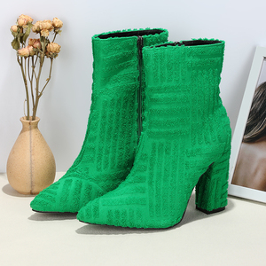 New 2025 Chunky High Heel Fashion Green Catwalk Street Women's <b>Boots</b> Short <b>Boots</b> - Product Image 3