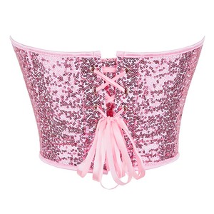 Women Overbust Corset Crop Top <strong>Body</strong> Shaping Pink <strong>Strapless</strong> off Shoulder 15 Pieces Plastic Bones Padded Buttocks Lingerie - Product Image 2