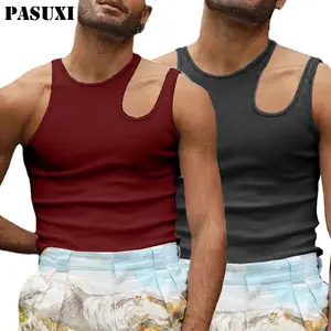 PASUXI来样定做设计背心男式性感镂空纯色加大码无袖修身夏季背心