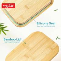 Pyglass 5-delige set glazen containers van 35 oz met bamboe deksels, voor maaltijdvoorbereiding en voedselopslag, BPA-vrij, geschikt voor magnetron en vaatwasser