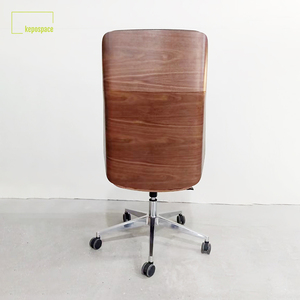 Chaise de bureau exécutive en cuir KEPO ergonomique avec dossier en bois rembourré, hauteur réglable, pivotante et inclinable, chaise d'ordinateur en cuir - Product Image 3