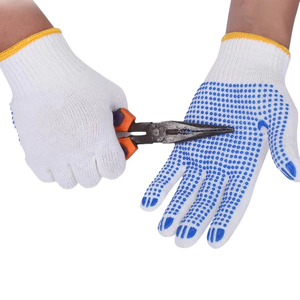 Venta al por mayor en stock: guantes punteados de PVC de un solo lado antideslizantes punteados azules baratos y de alta calidad, guantes de trabajo punteados. - Product Image 4